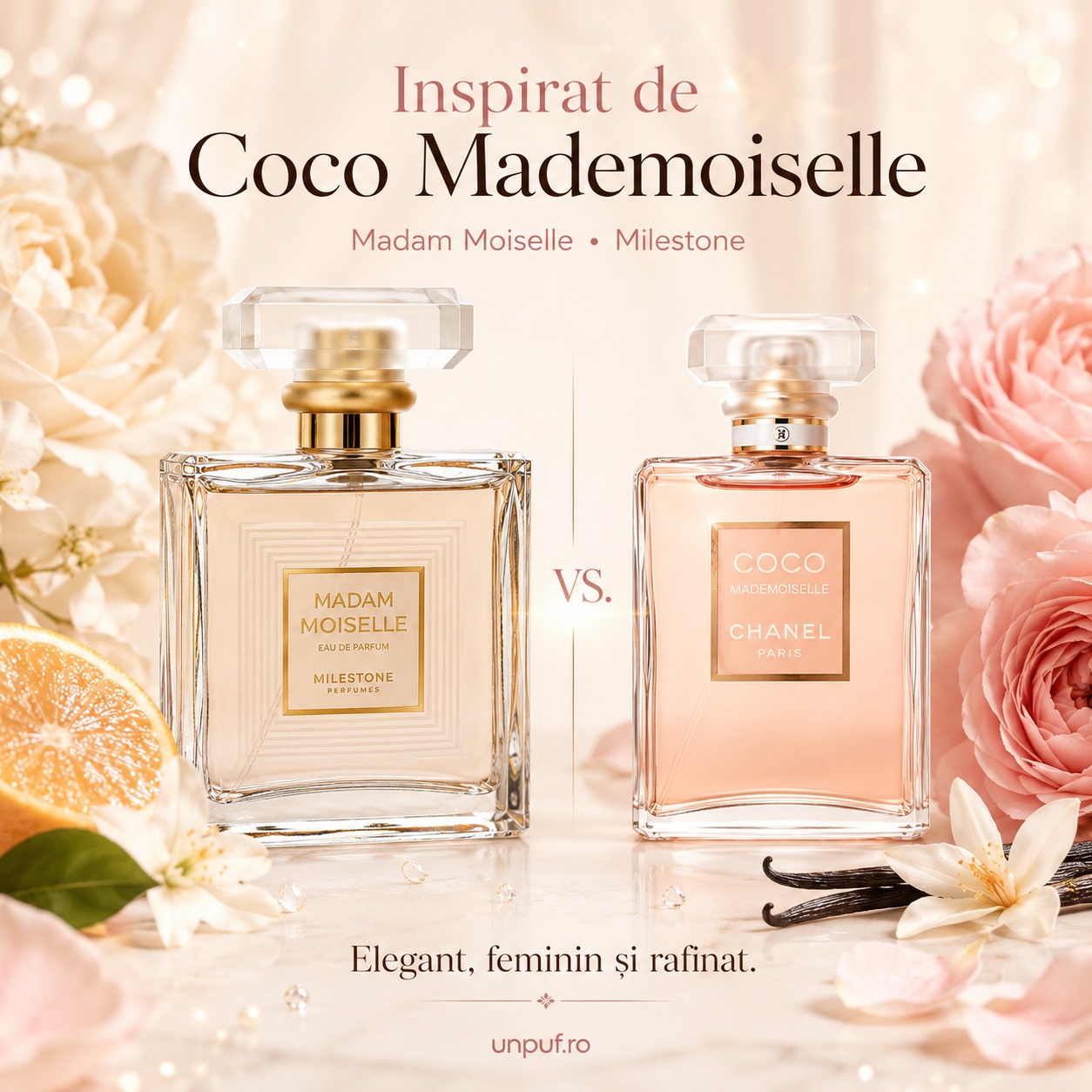Milestone Madam Moiselle inspirat de Coco Mademoiselle parfum feminin elegant și rafinat