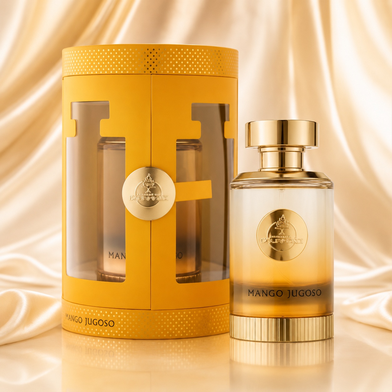 Parfum Ministry Of Gourmand Mango Jugoso Eau de Parfum 100ml unisex, sticlă aurie și ambalaj mango premium