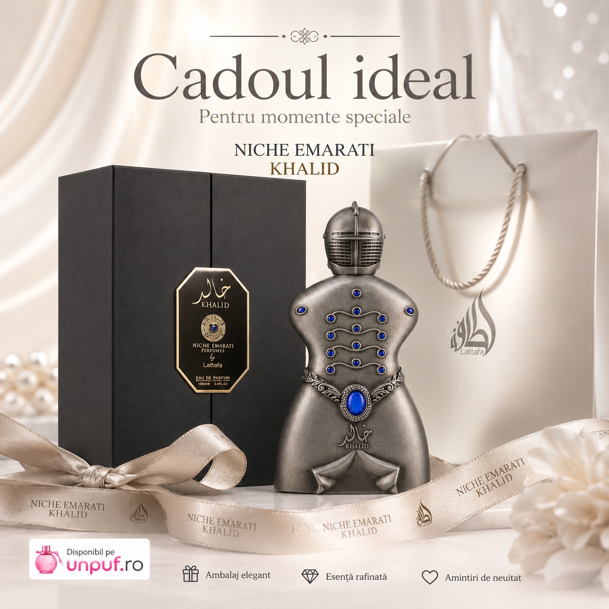 Niche Emarati Khalid cadou ideal pentru momente speciale, ambalaj elegant, esență rafinată și amintiri de neuitat