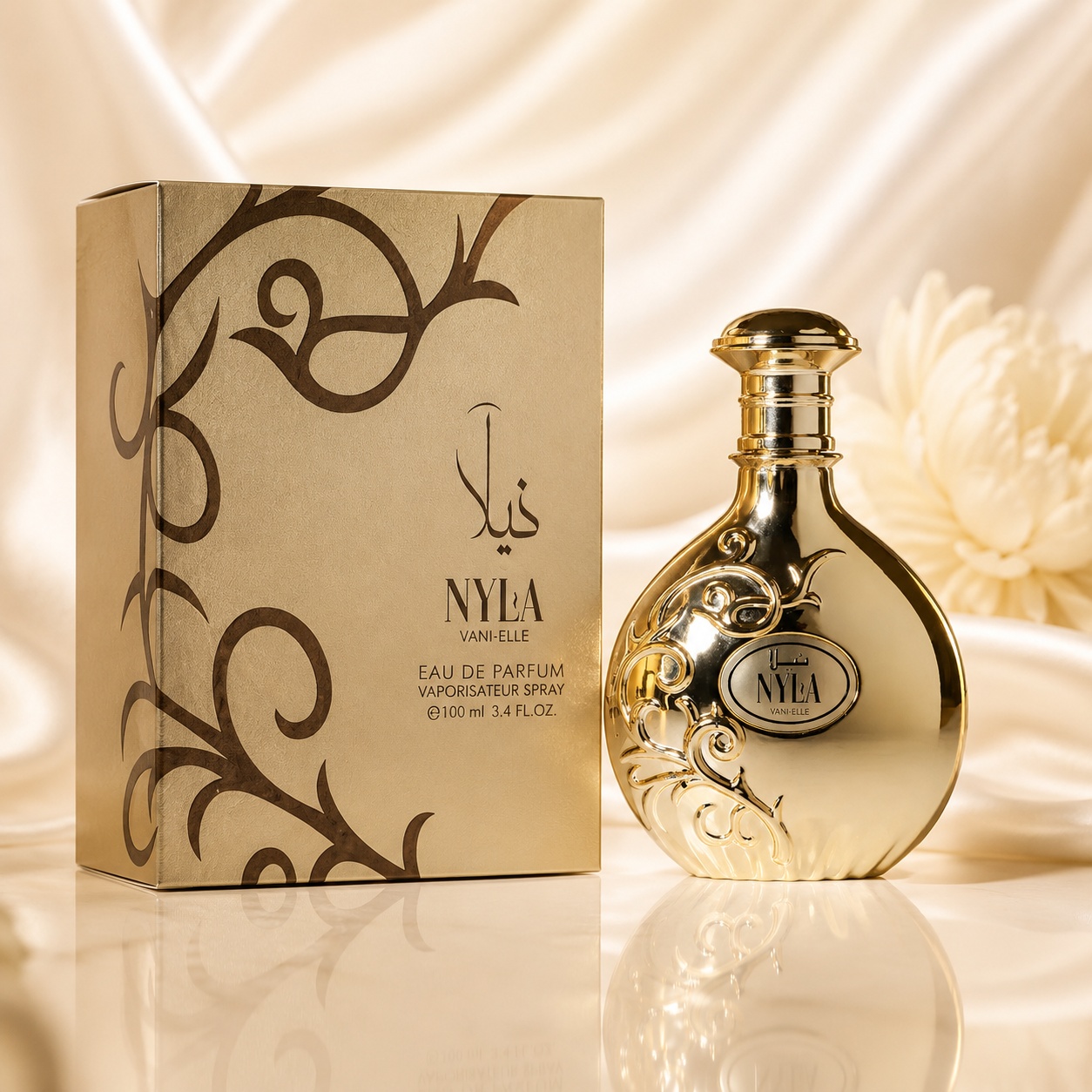 Parfum Arăbesc Nyla Vanille Eau de Parfum 80 ml Damă cu sticlă aurie și cutie premium