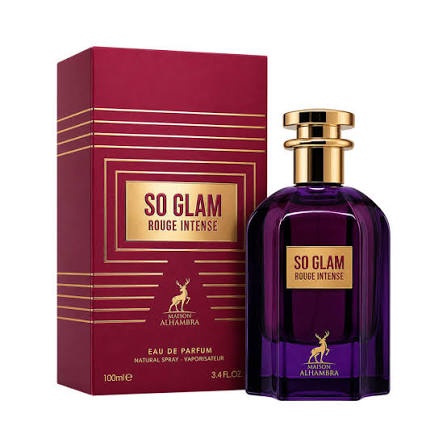 Parfum OEM So Glam Rouge Intense 100 ml produs sigilat cu sticlă și cutie pe fundal alb