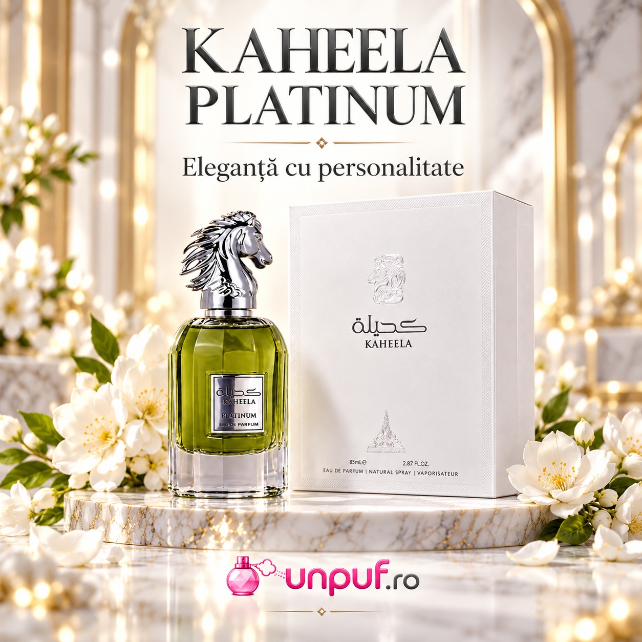 Prezentare Kaheela Platinum Paris Corner parfum elegant cu personalitate și ambalaj premium