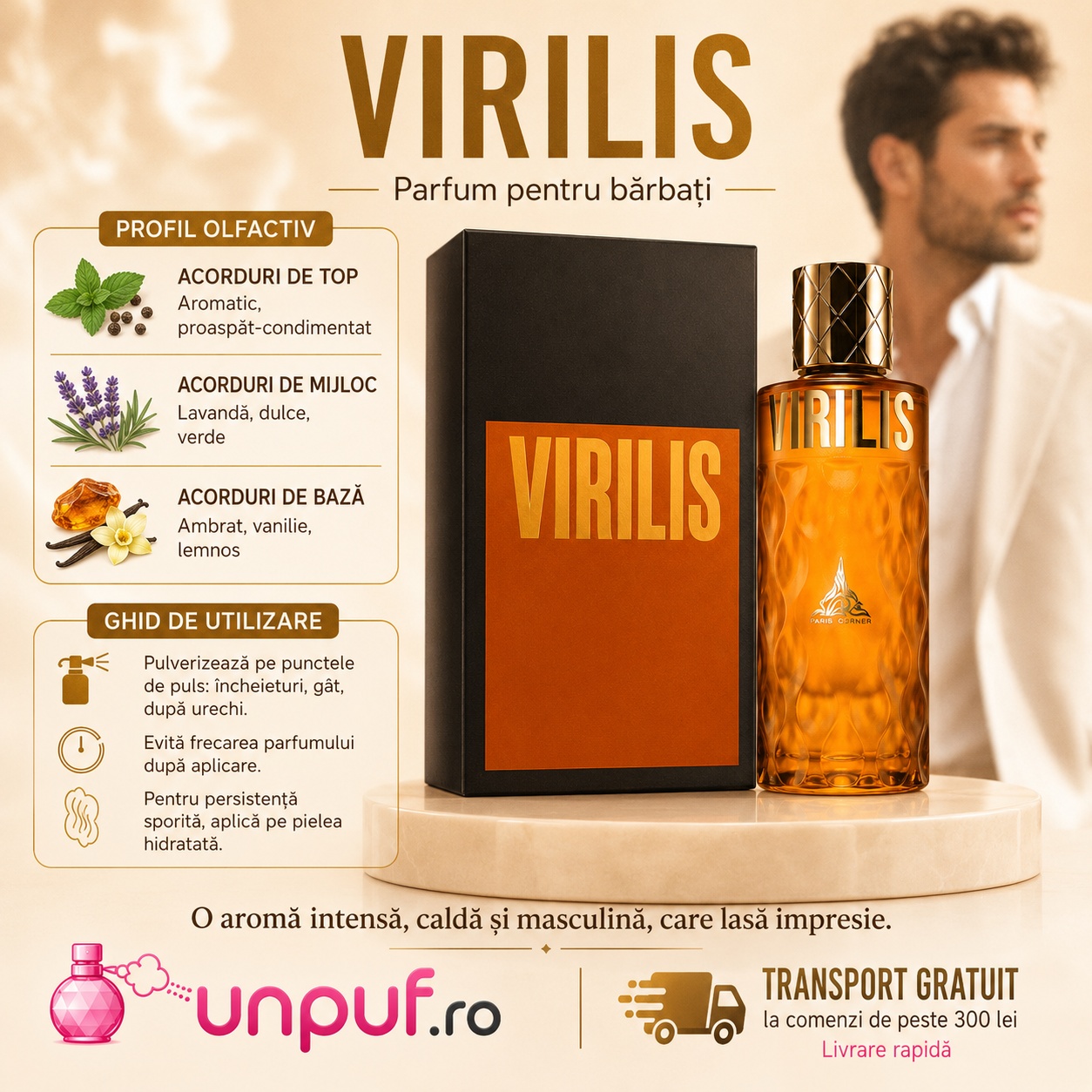 Note olfactive și ghid de utilizare Paris Corner Virilis 100 ml, parfum pentru bărbați cald și intens