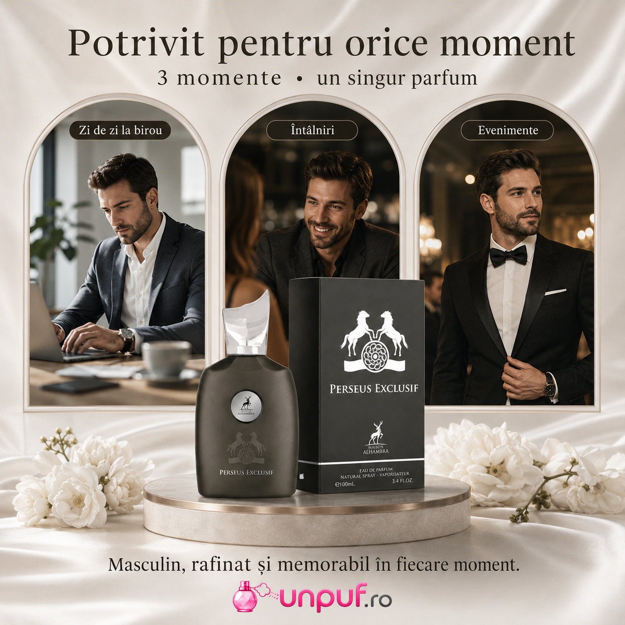 Parfum Perseus Exclusif Maison Alhambra potrivit pentru zi de zi la birou, &icirc;nt&acirc;lniri și evenimente elegante