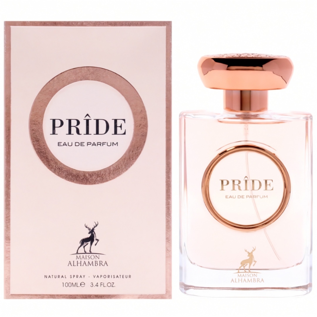 Pride Maison Alhambra 100 ml sticlă și cutie produs pe fundal alb