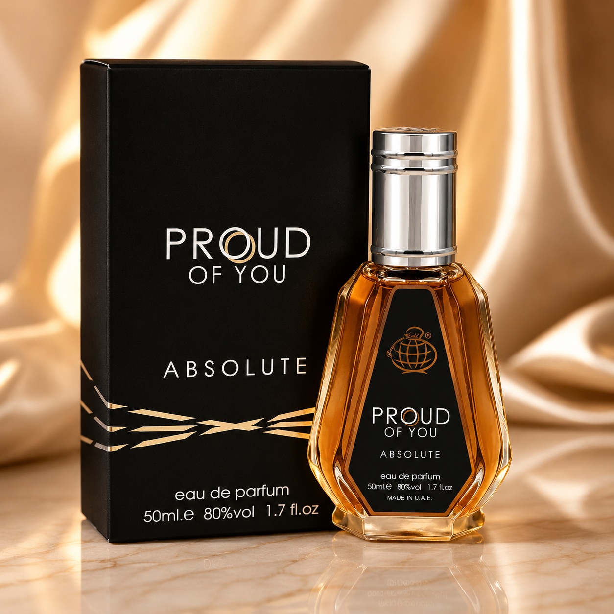 Parfum Arăbesc Proud of You Absolute Fragrance World 50 ml cu flacon ambrat și cutie neagră premium