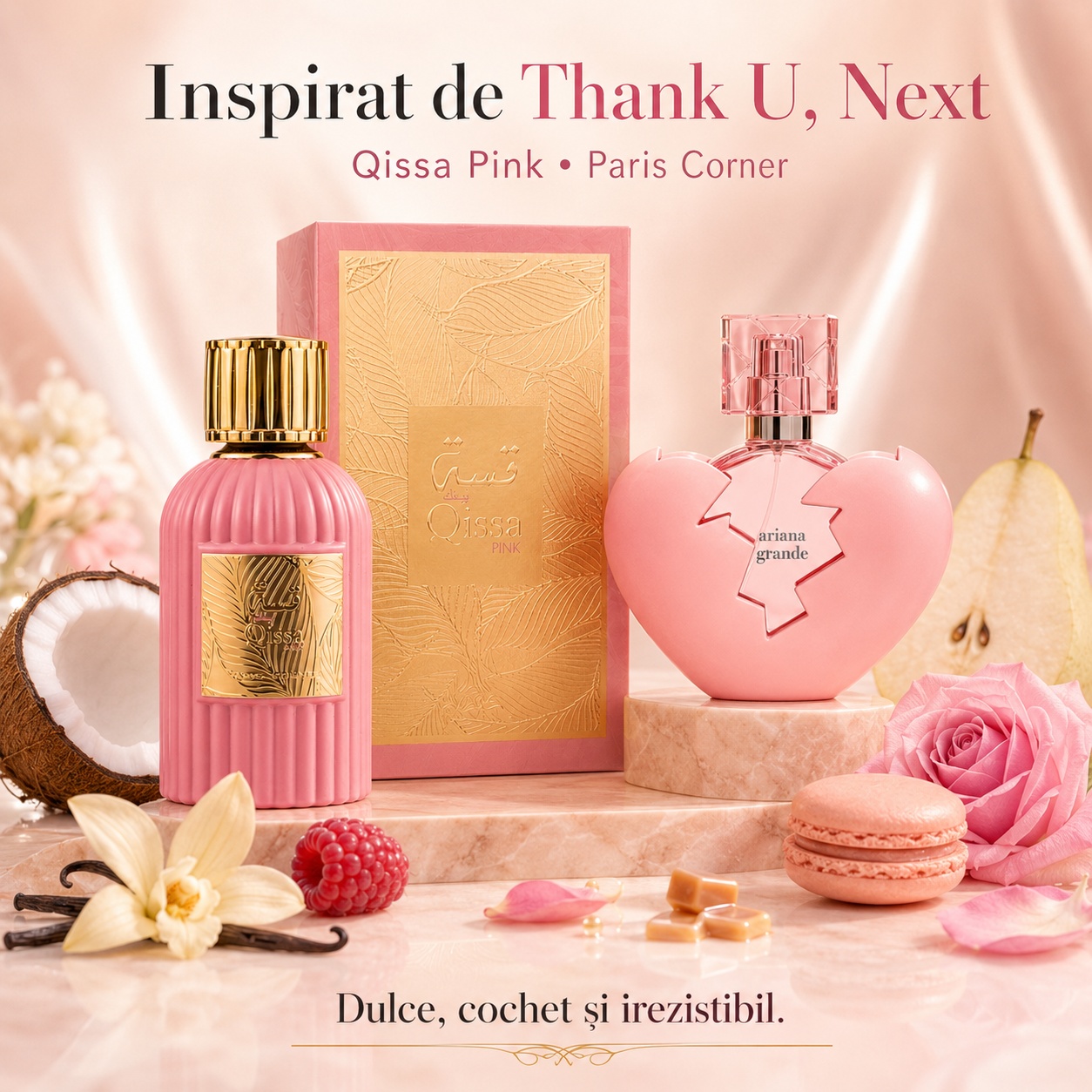 Qissa Pink Paris Corner inspirat de Thank You Next aromă dulce cochetă și feminină