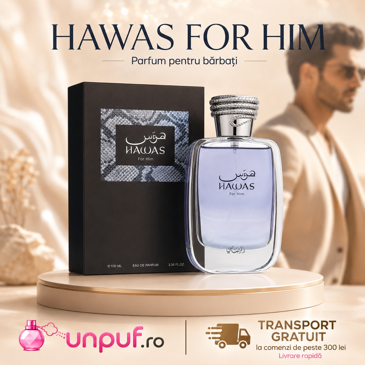 Rasasi Hawas For Him parfum arabesc disponibil pe unpuf.ro cu transport gratuit peste 300 lei
