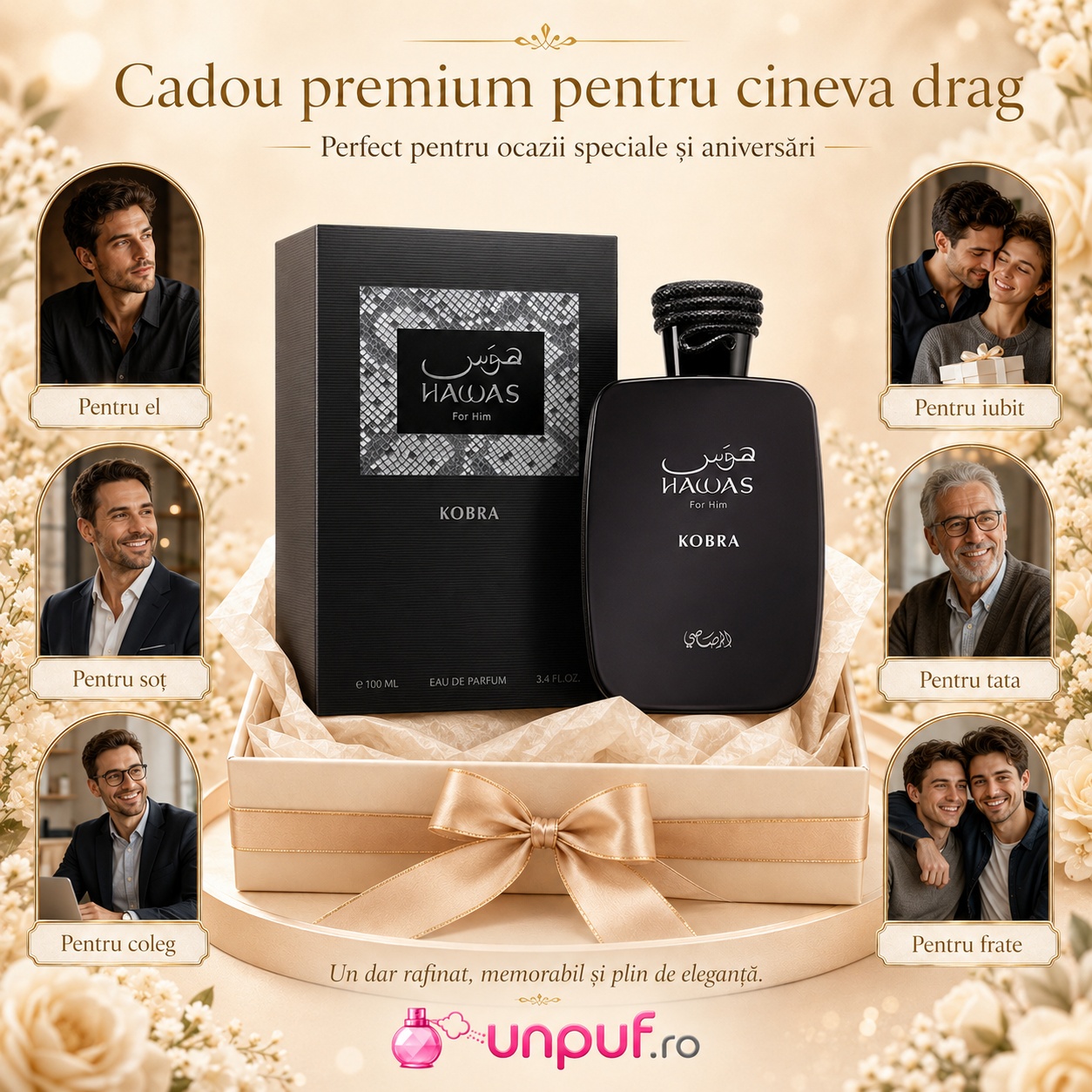 Rasasi Hawas Kobra cadou premium pentru bărbați, parfum elegant și memorabil