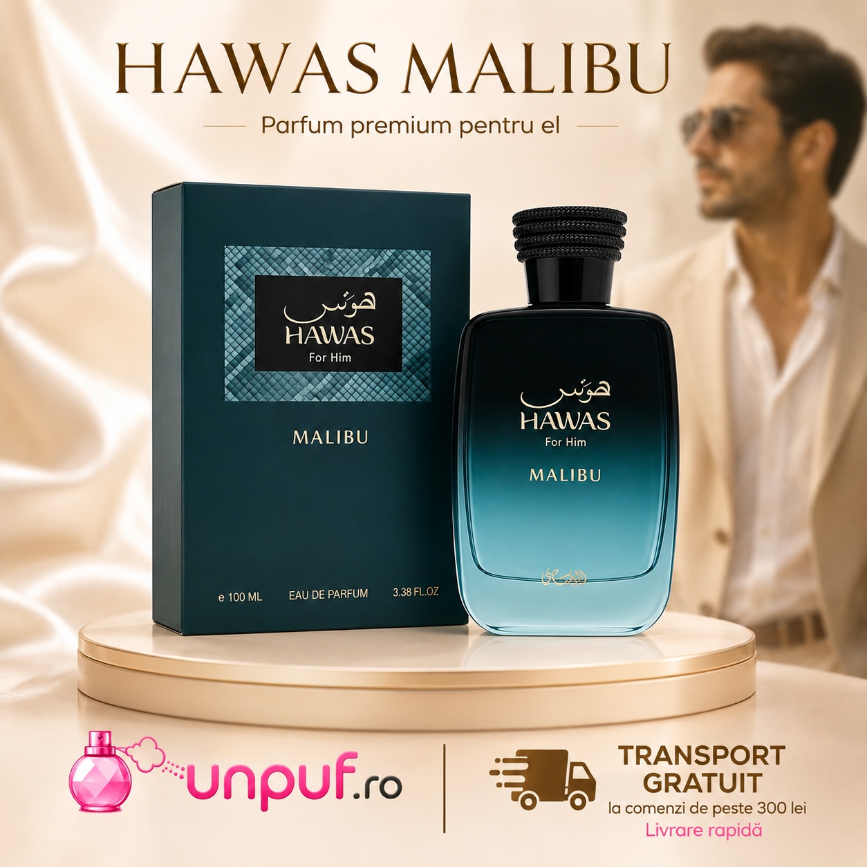 Rasasi Hawas Malibu parfum arabesc disponibil pe unpuf.ro cu transport gratuit peste 300 lei