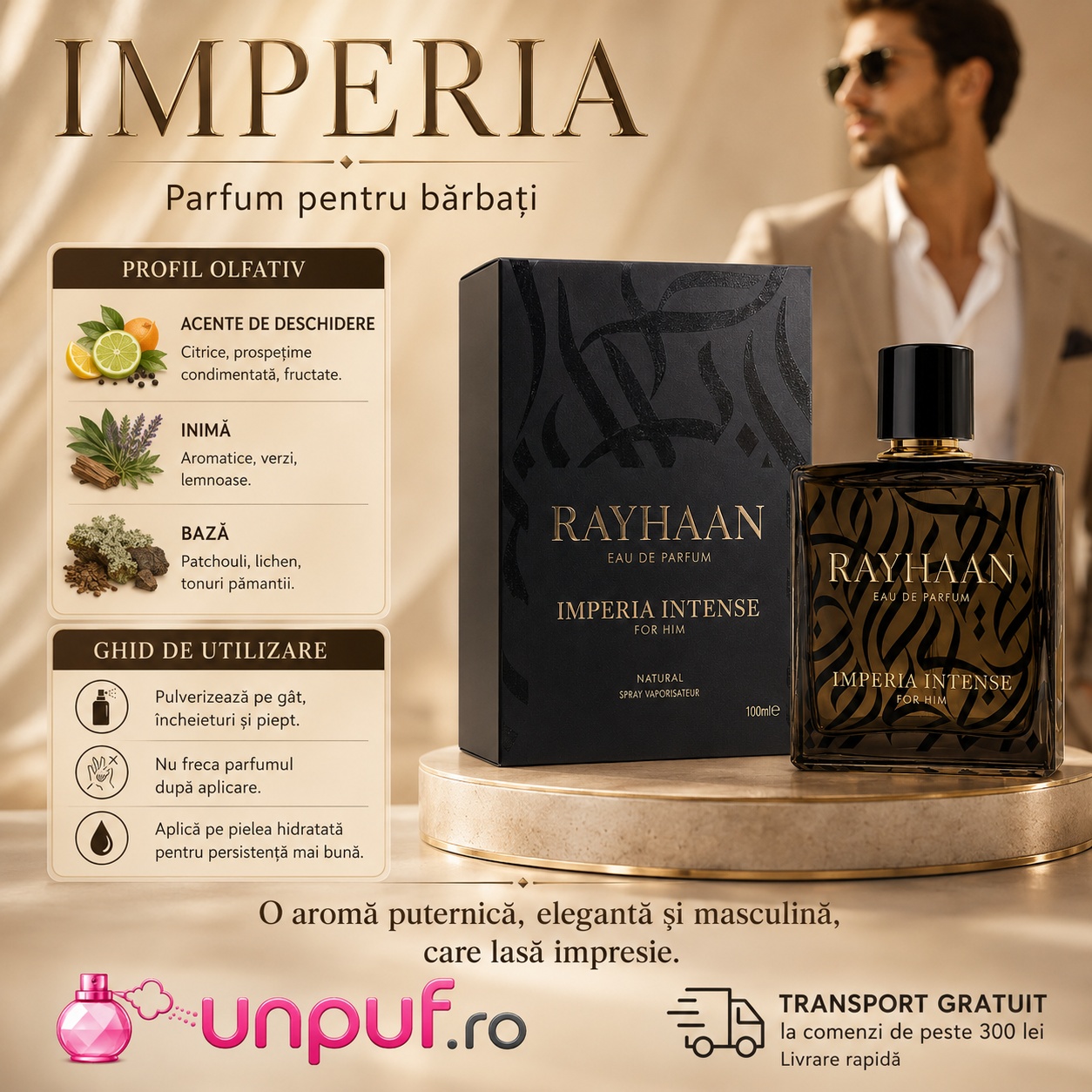 Rayhaan Imperia Intense ghid de utilizare și prezentare premium pentru parfum arabesc bărbătesc