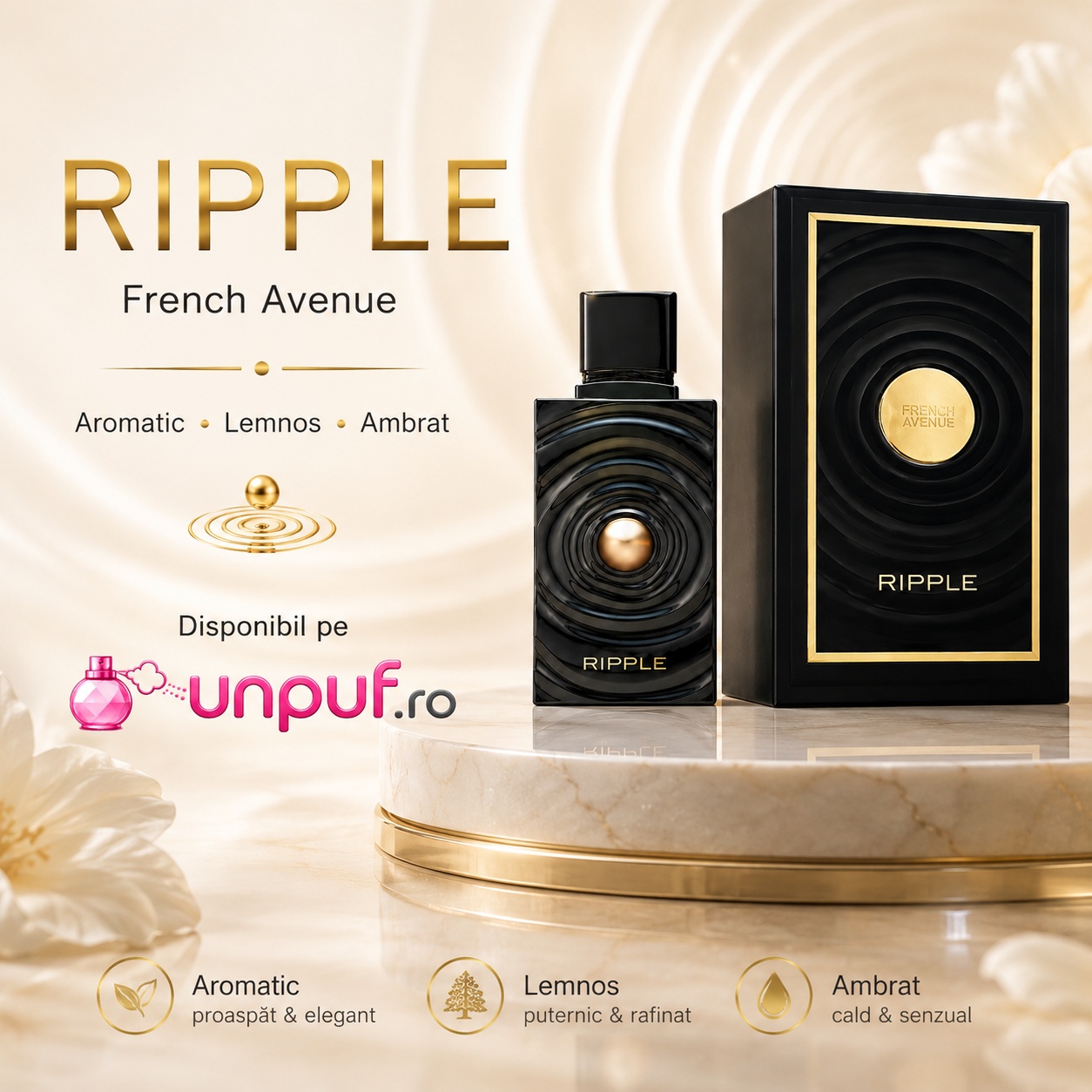 Ripple French Avenue disponibil pe unpuf.ro parfum arabesc unisex aromatic lemnos ambrat