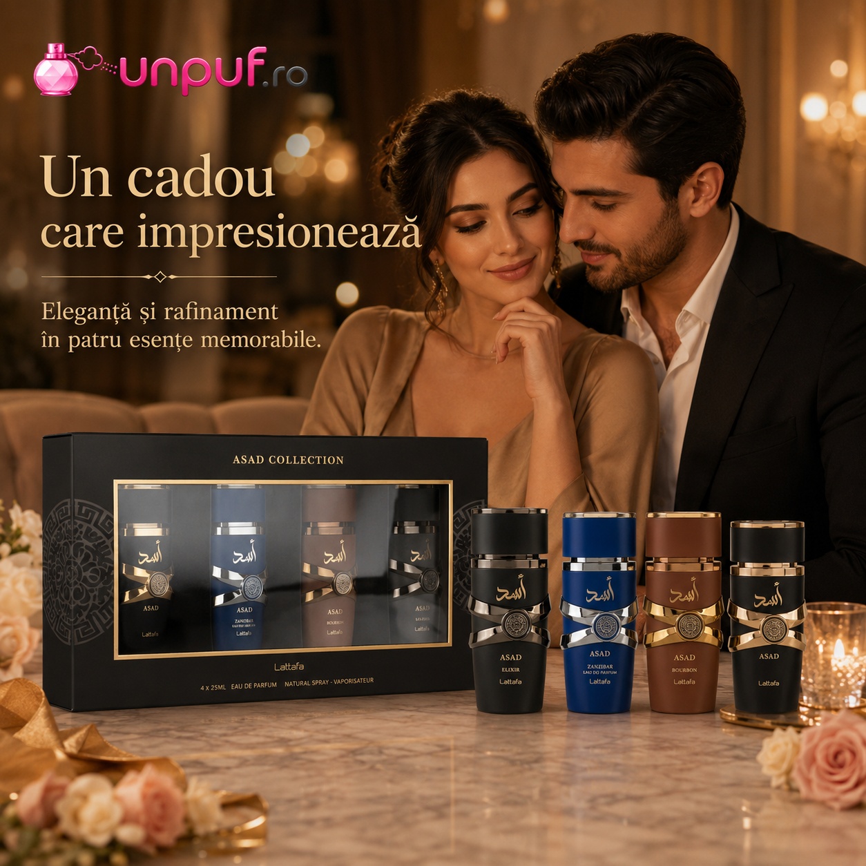 Lattafa Asad Collection cadou premium pentru bărbați, set de patru parfumuri mini