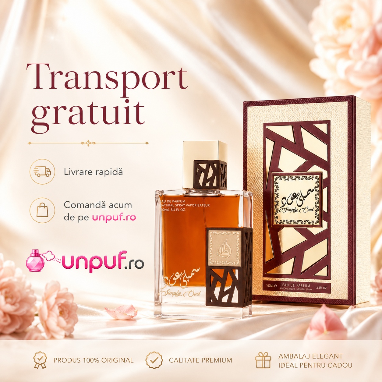Simply Oud Lattafa transport rapid, ambalaj elegant și parfum 100% original pe unpuf.ro