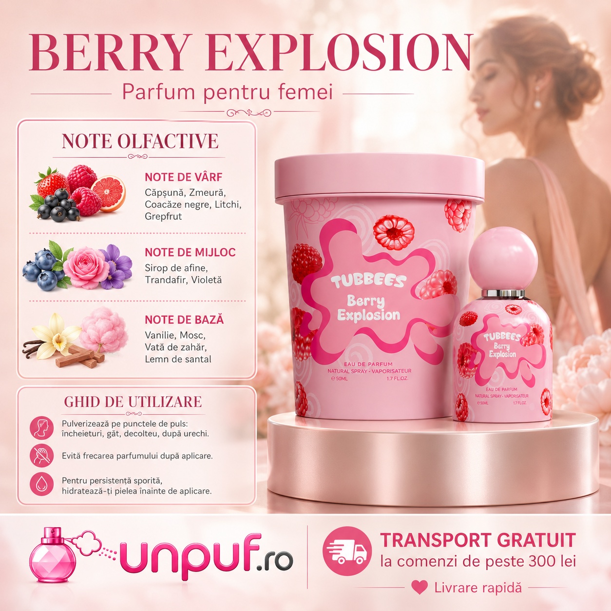Tubbees Berry Explosion parfum pentru femei cu note olfactive fructate florale vanilate și moscate