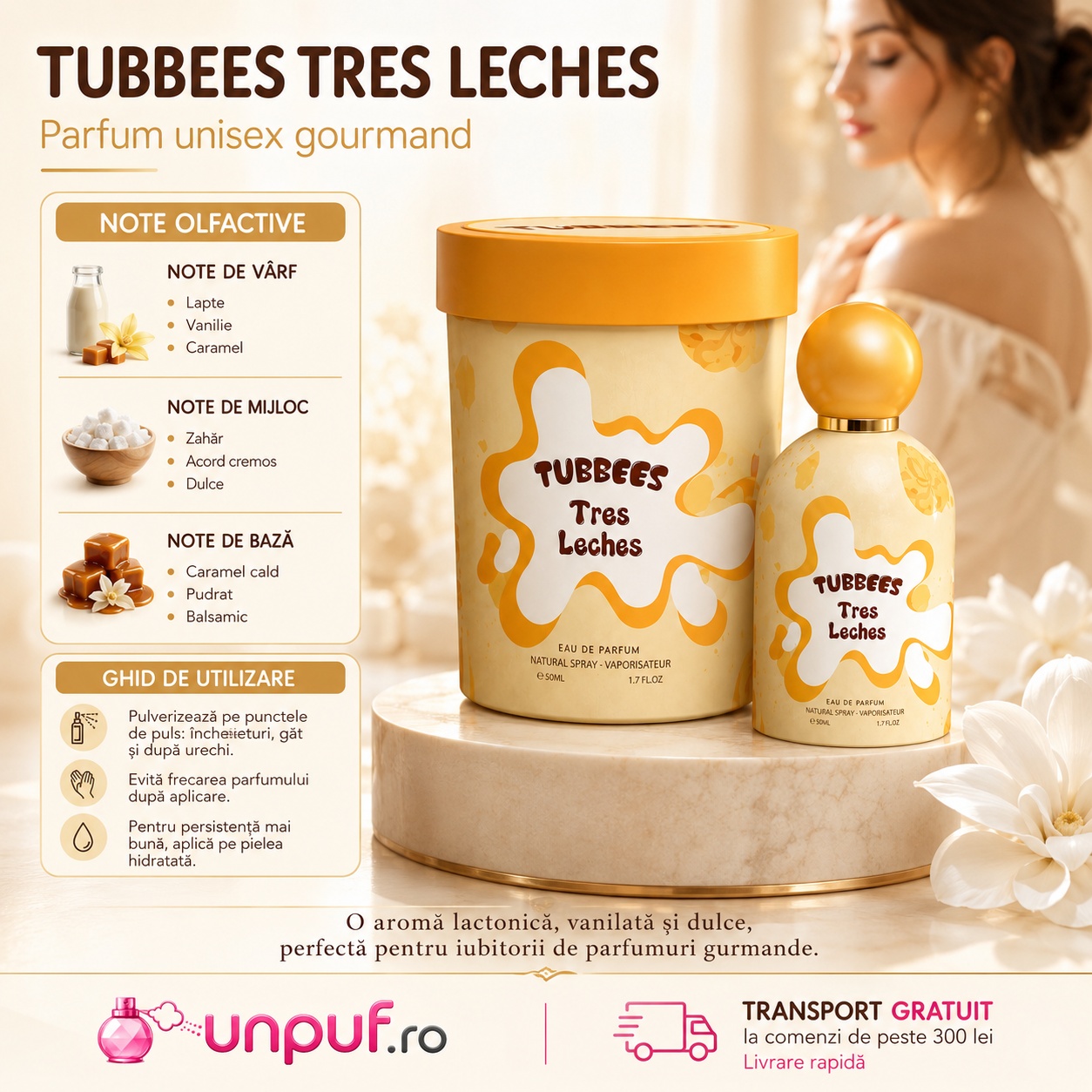 Tubbees Tres Leches parfum unisex cu note de lapte vanilie caramel zahăr acord cremos ambră mosc și lemn de cedru