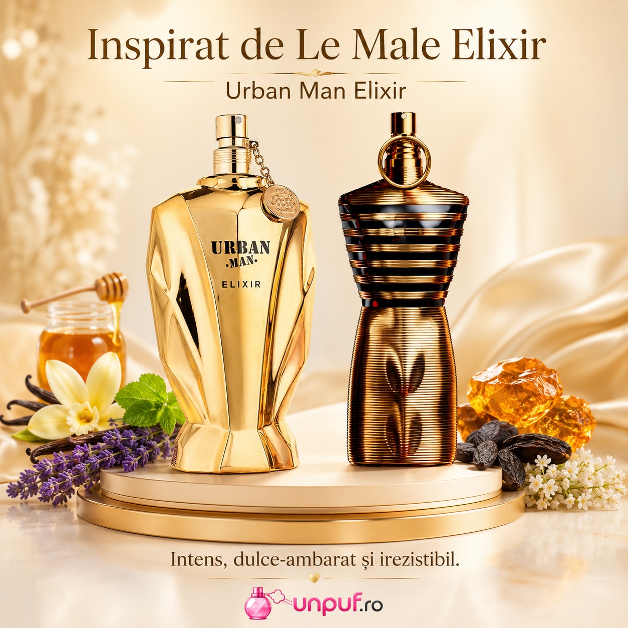 Urban Man Elixir Fragrance World inspirat din Le Male Elixir Jean Paul Gaultier parfum intens dulce ambrat și irezistibil