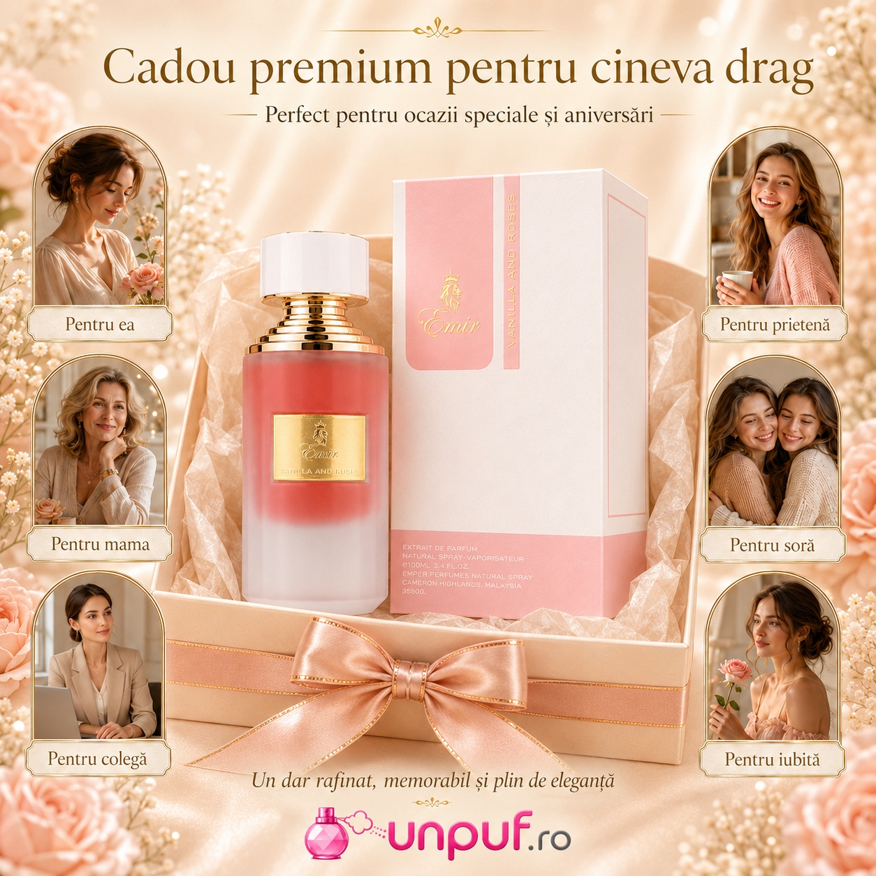 Vanilla And Roses Emir cadou premium pentru femei, parfum floral vanilat și elegant