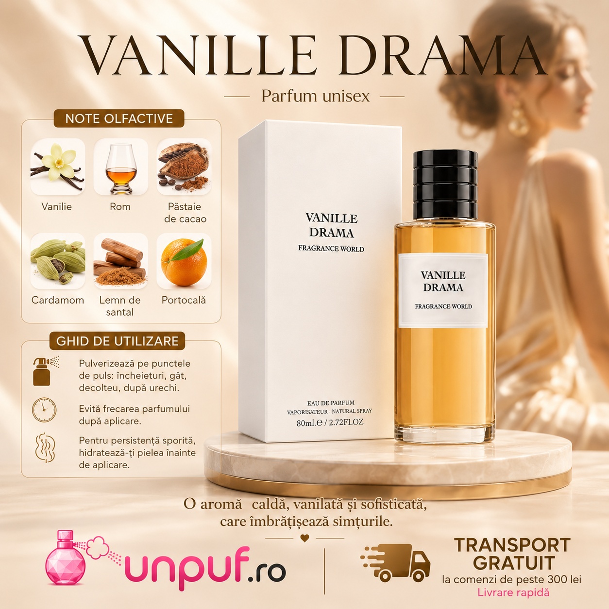 Vanille Drama Fragrance World note olfactive și ghid de utilizare parfum unisex