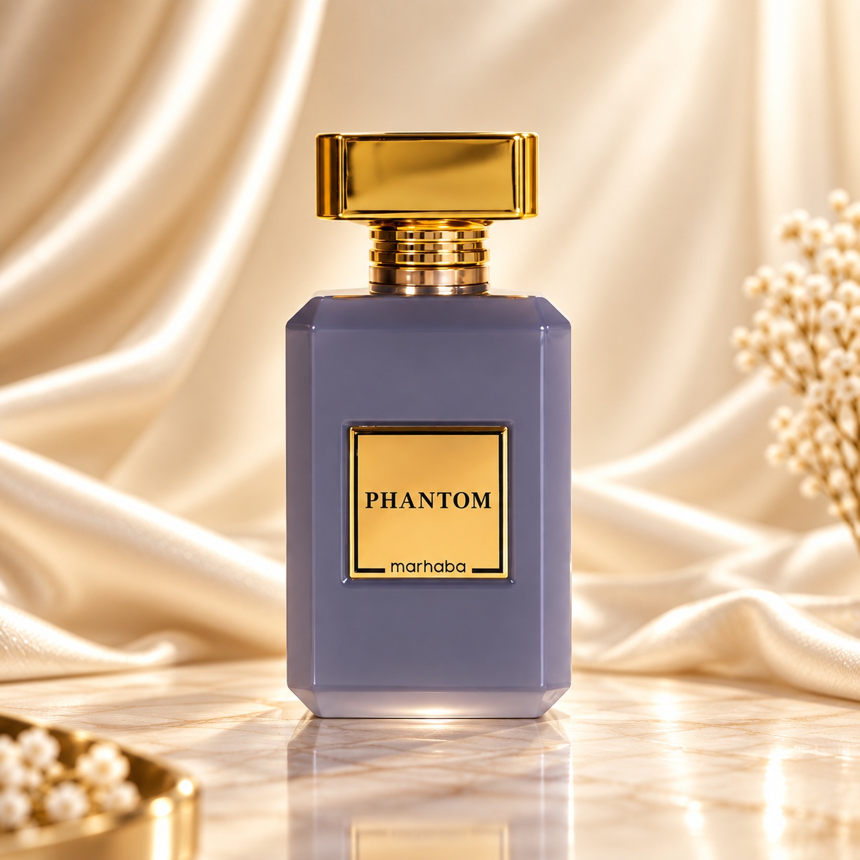 Sticlă Phantom Marhaba parfum 100 ml în decor elegant auriu