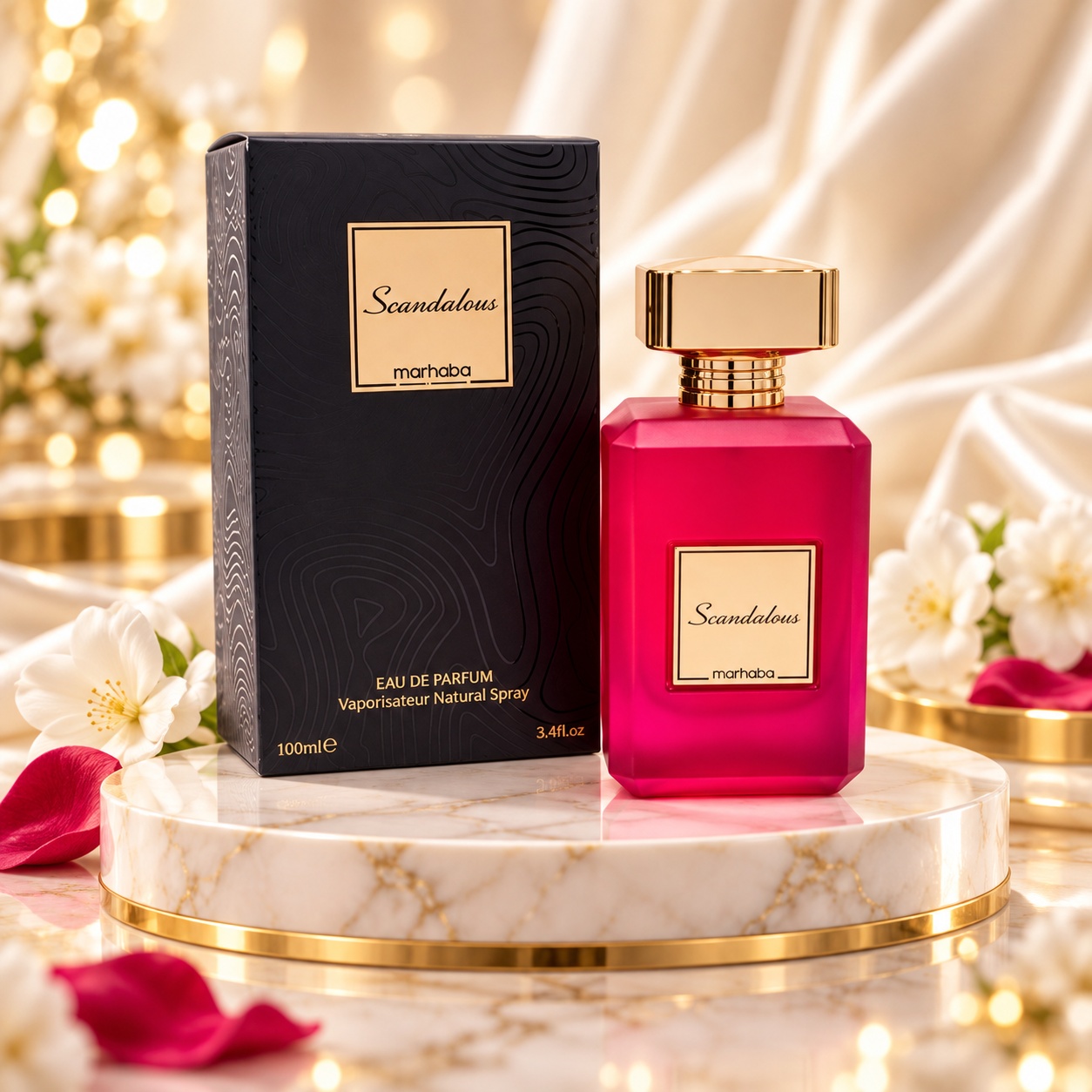 Scandalous Marhaba 100 ml parfum de damă oriental floral cu flacon roz intens și cutie premium