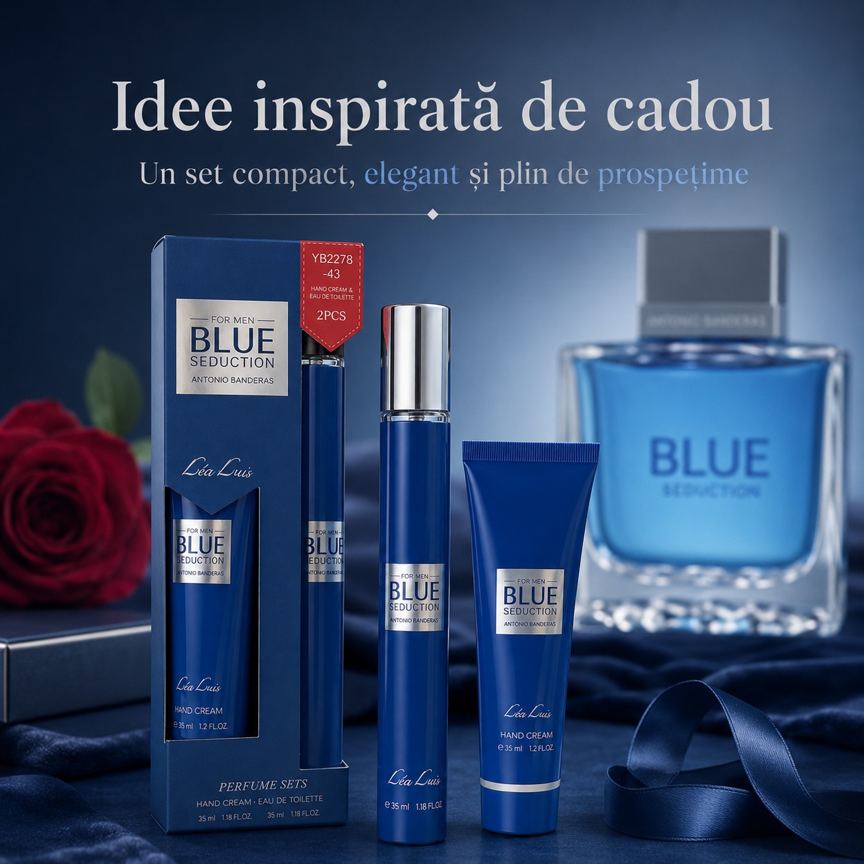 Set Blue Seduction Antonio Banderas idee inspirată de cadou pentru bărbat, set compact elegant și plin de prospețime