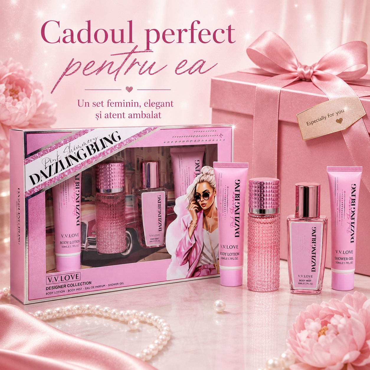 V.V. Love Pink Shimmery Dazzling Bling set cadou perfect pentru ea
