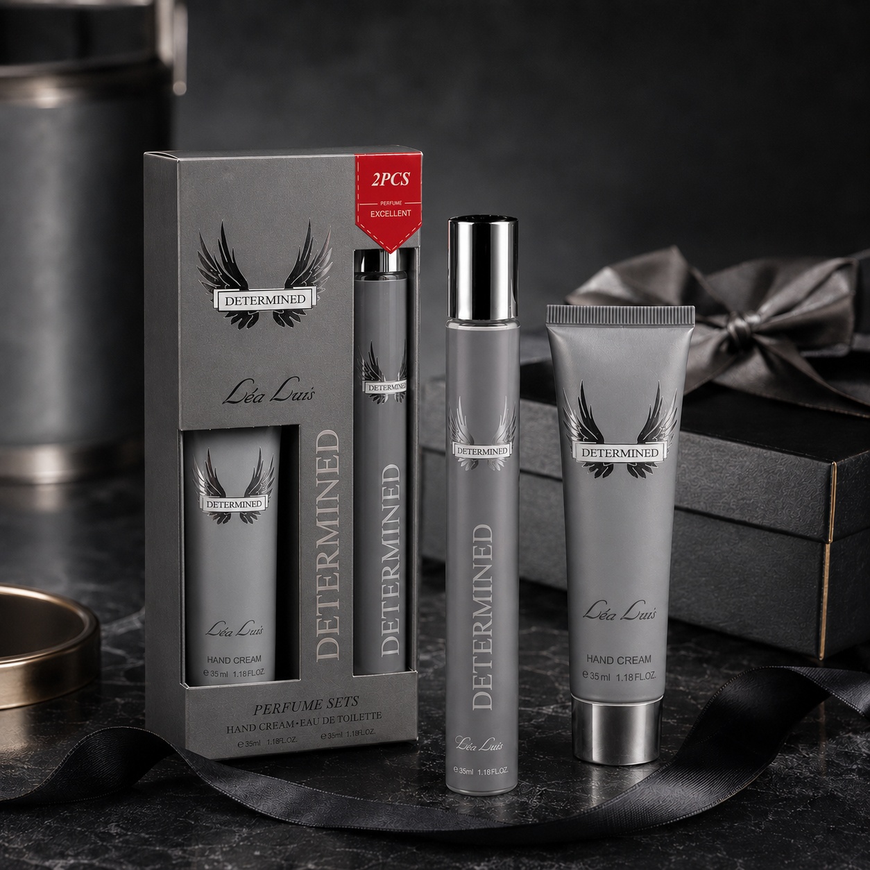 Determined For Man set bărbat cu parfum 35 ml și cremă de m&acirc;ini 35 ml, ambalaj elegant gri