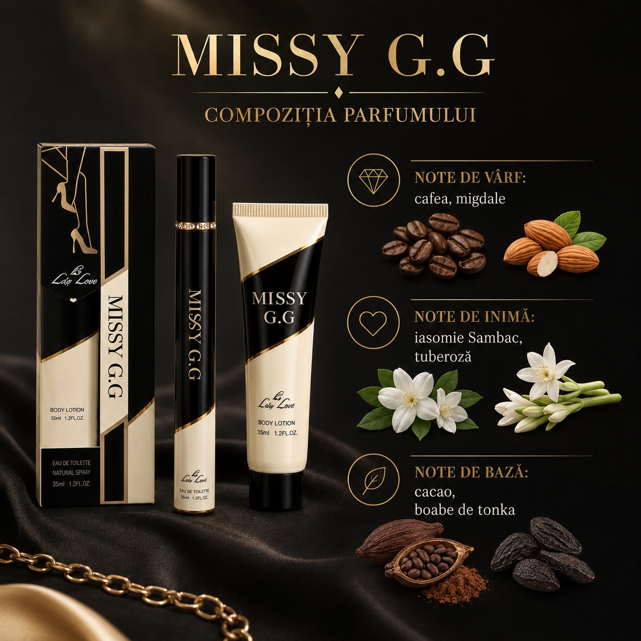 Missy G.G aromă dulce florală, cald condimentată, vanilată și ambrată, inspirată din Good Girl Carolina Herrera