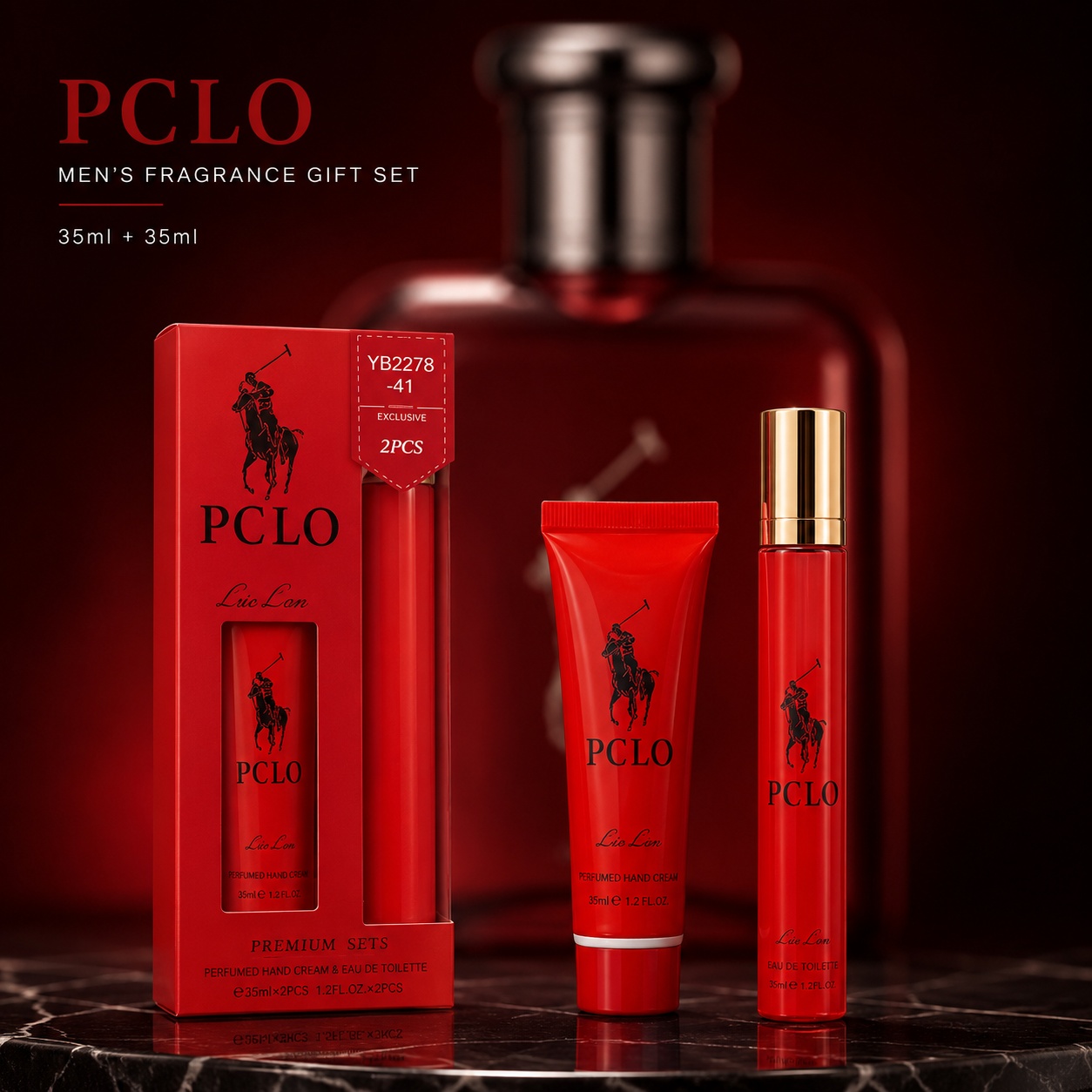 Set PCLO 2x35 ml bărbat, apă de toaletă 35 ml și cremă de m&acirc;ini 35 ml, ambalaj roșu elegant