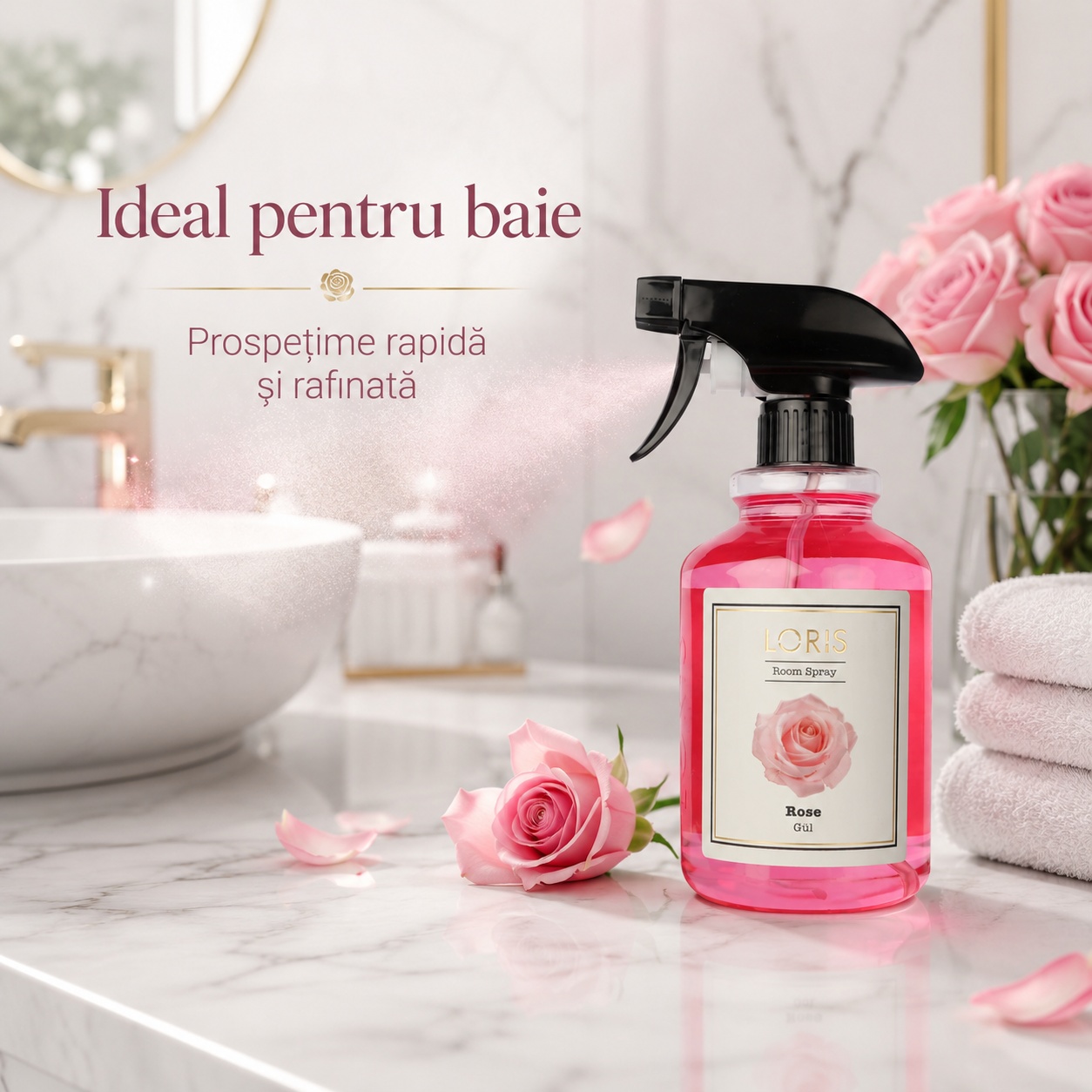 Spray Odorizant Loris Pafum Rose ideal pentru baie prospețime rapidă și rafinată