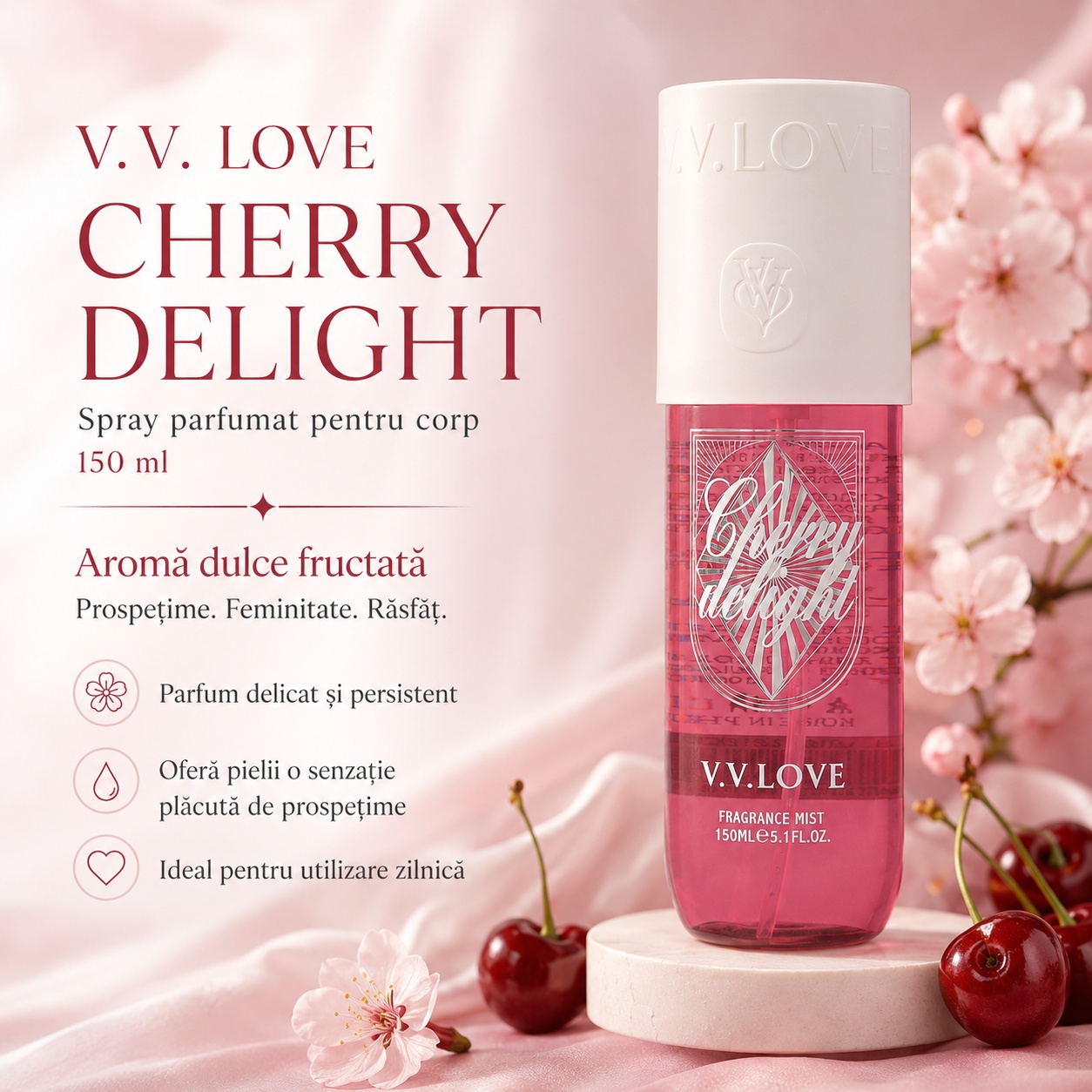 Spray parfumat pentru corp V.V. Love Cherry Delight 150 ml damă aromă dulce fructată de cireșe