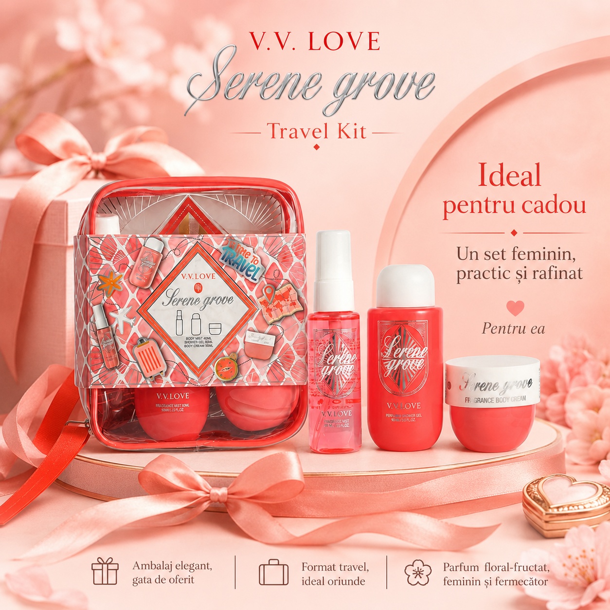 Travel Kit V.V. Love Serene Grove ideal pentru cadou set feminin practic și rafinat