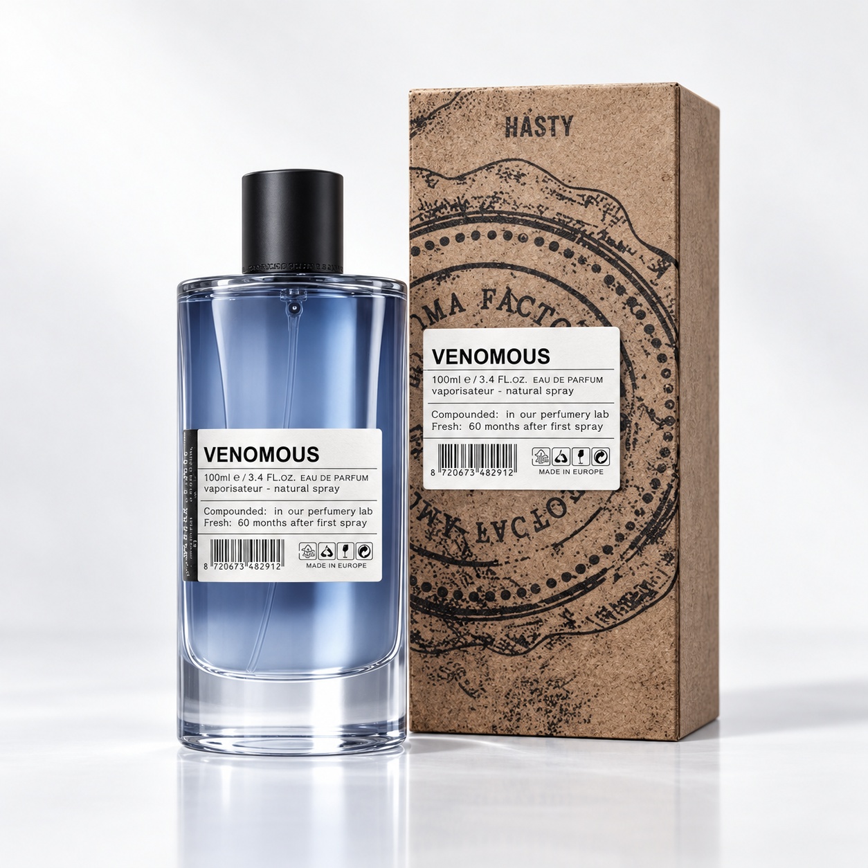 Venomous Aro-Fac 100 ml parfum de damă EDP floral fructat cu flacon albastru și cutie premium