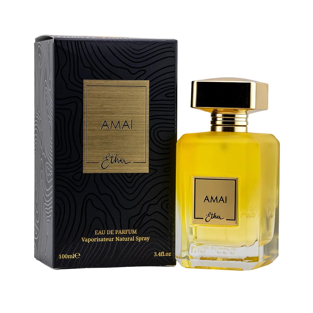 Amai Ether x Marhaba Eau de Parfum 100 ml cu flacon și cutie pe fundal alb
