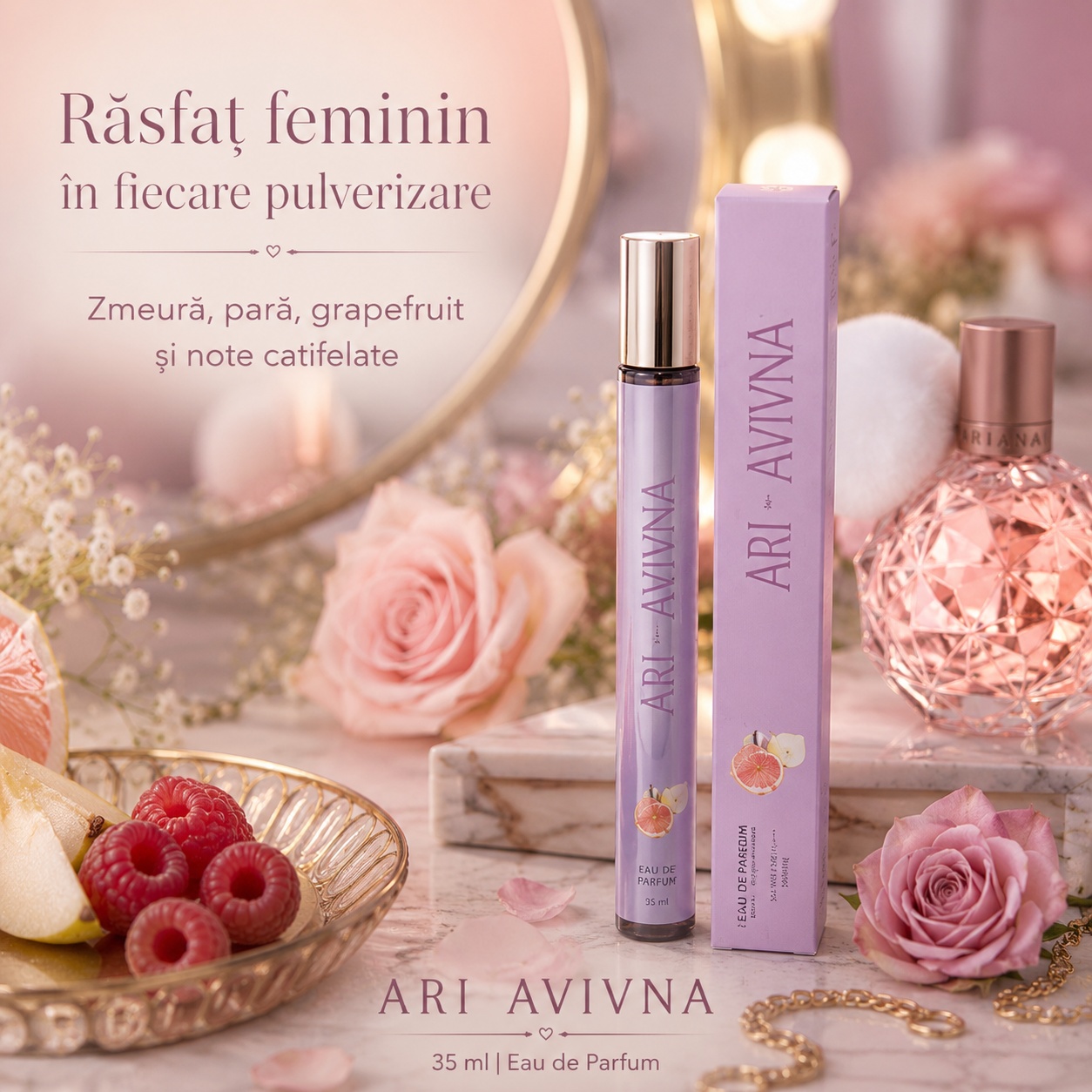 Ari by Avivna răsfăț feminin &icirc;n fiecare pulverizare cu zmeură pară grapefruit și note catifelate