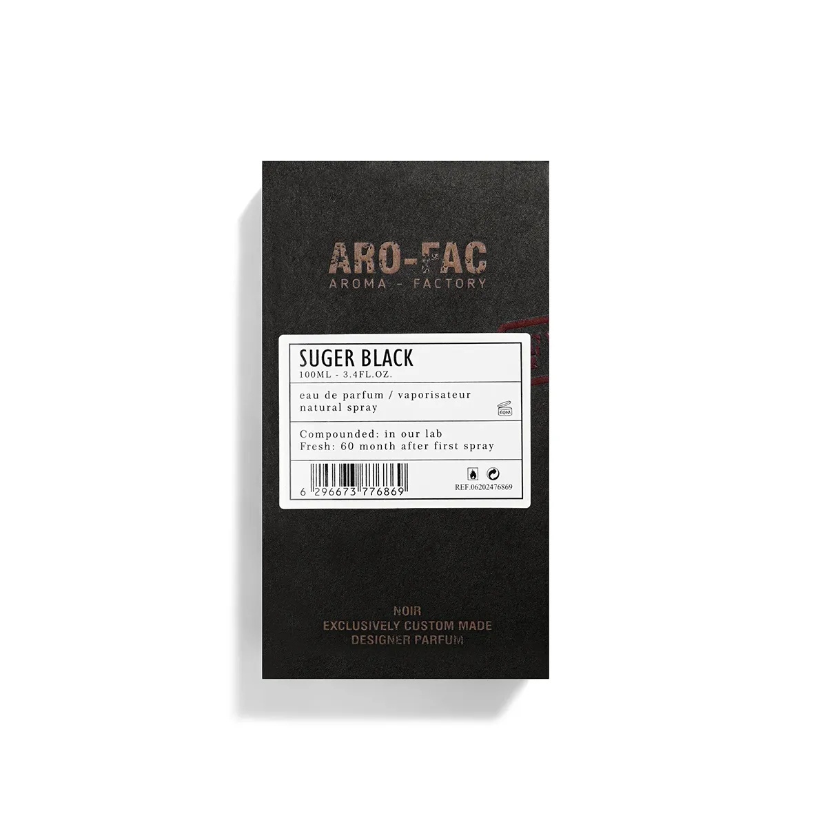 Cutie Aro-Fac Black Suger Eau de Parfum 100 ml pe fundal alb