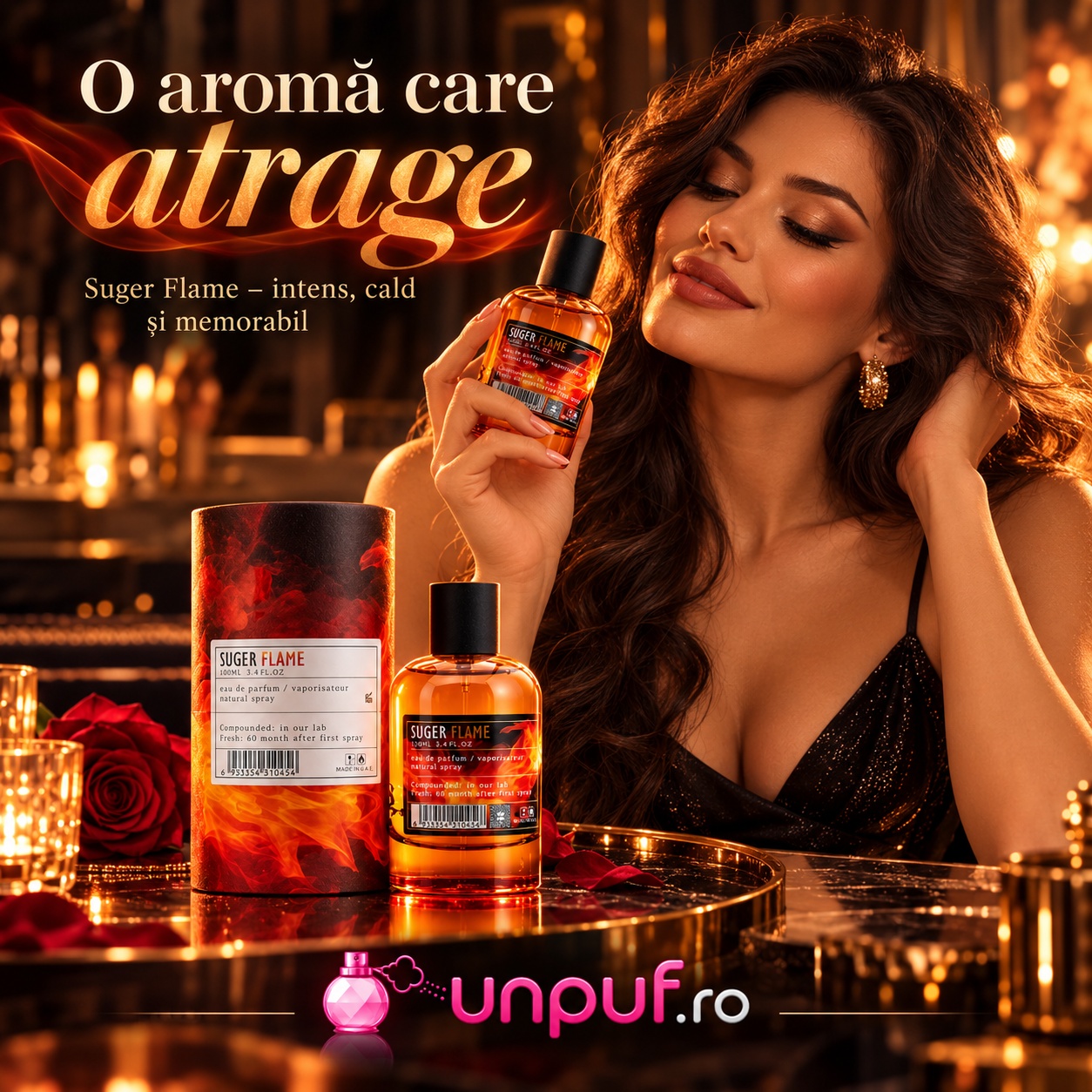 Aro-Fac Suger Flame parfum unisex intens cald și memorabil pentru seri elegante