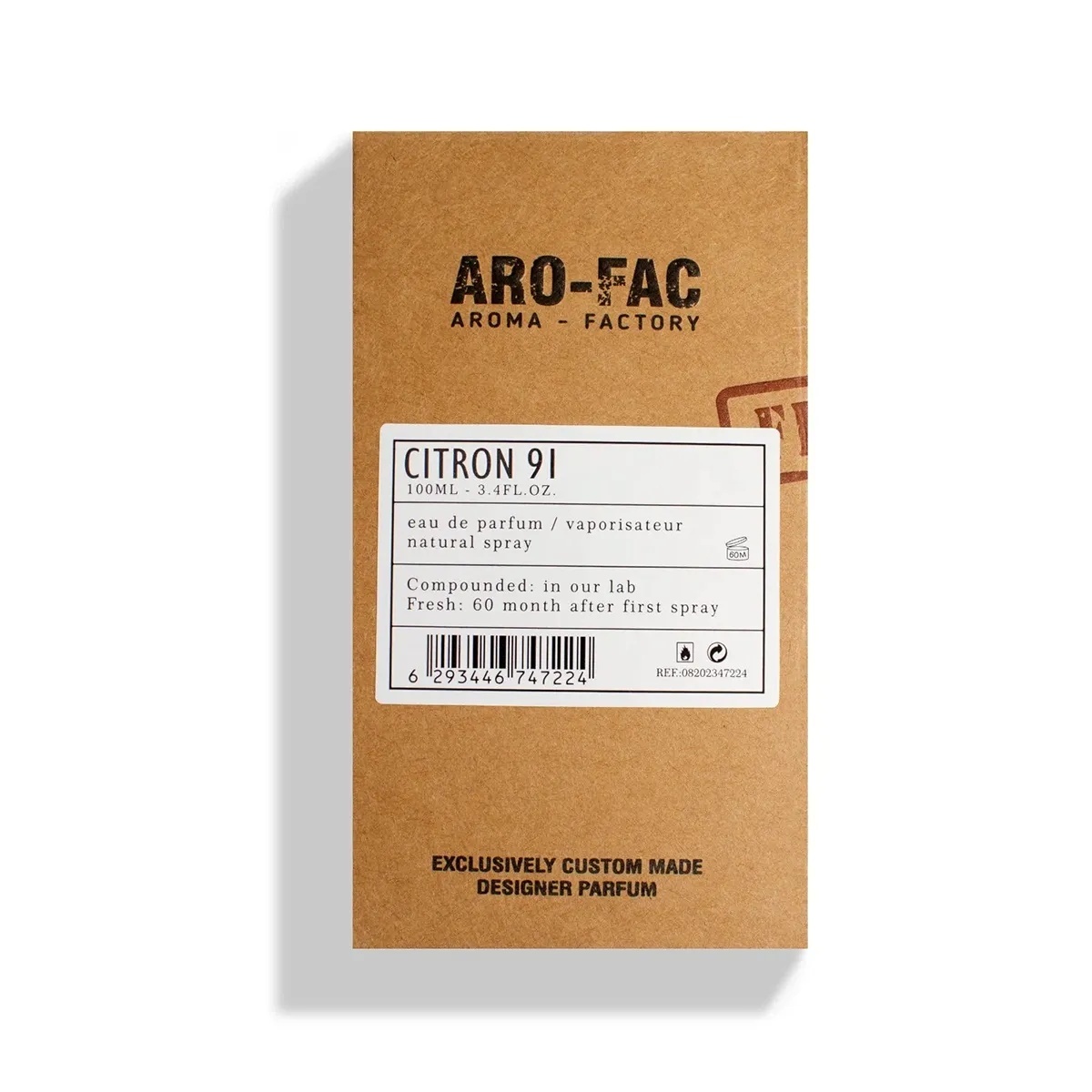 Cutie Citron 91 ARO-FAC Eau de Parfum 100 ml pe fundal alb cu design kraft premium