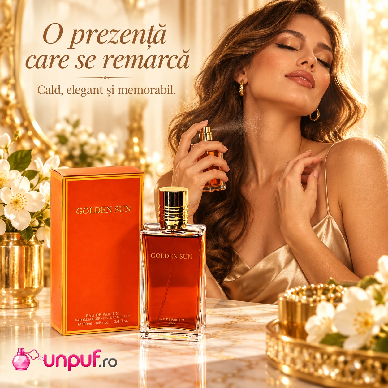Golden Sun parfum unisex oriental potrivit pentru seri elegante evenimente și cadou premium