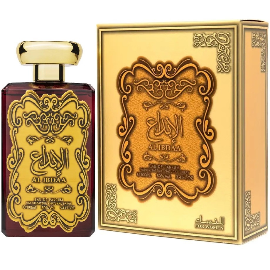 Parfum Al Ibdaa Gold Ard Al Zaafaran 100 ml sticlă și cutie pe fundal alb