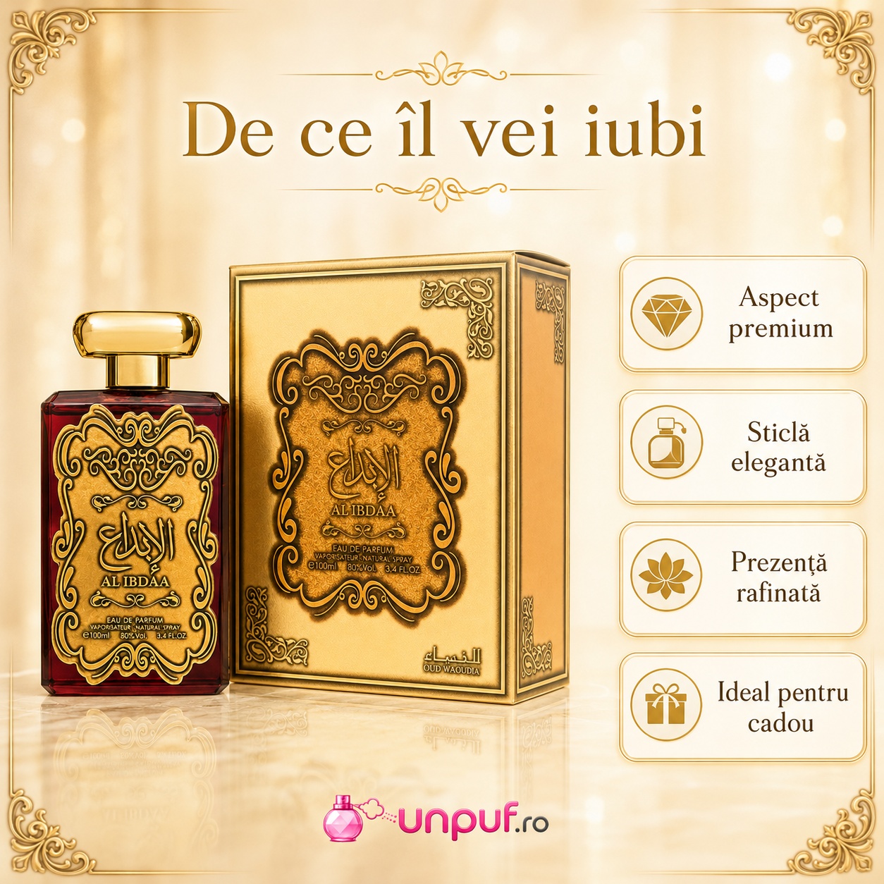 De ce să alegi Al Ibdaa Gold Ard Al Zaafaran aspect premium sticlă elegantă prezență rafinată cadou
