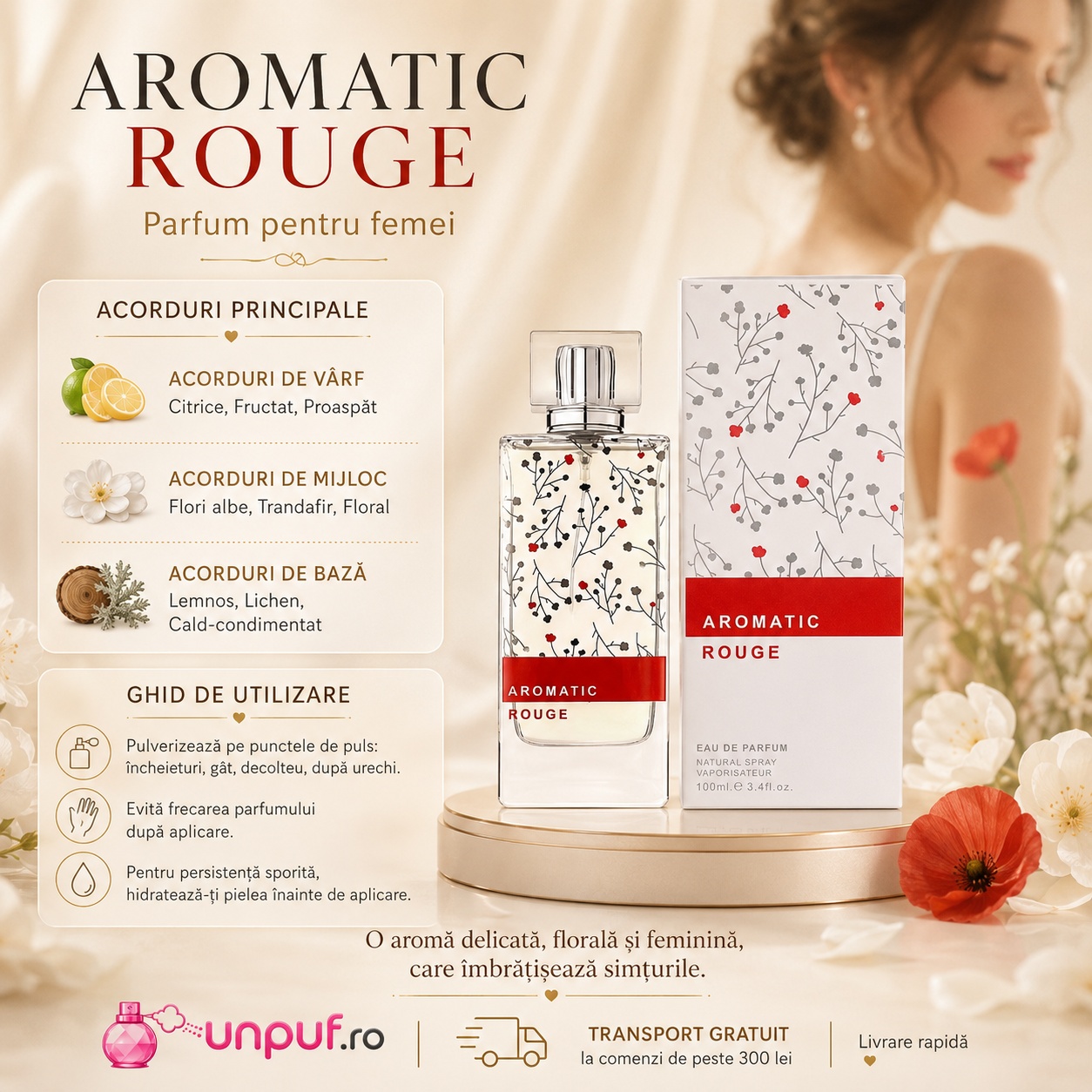 Alhambra Aromatic Rouge instrucțiuni de folosire parfum damă floral oriental