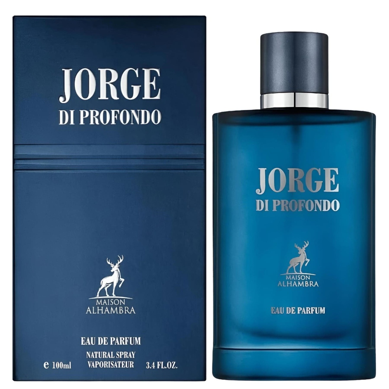 Parfum Alhambra Jorge Di Profondo Maison Alhambra 100 ml sticlă și cutie pe fundal alb