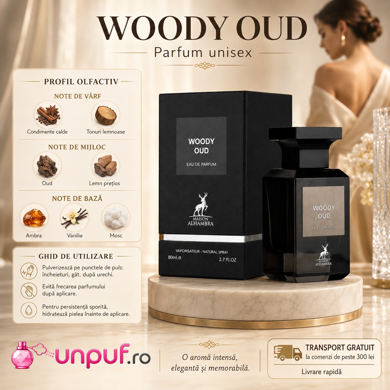 Parfum Alhambra Woody Oud Maison Alhambra 80 ml note olfactive și ghid de utilizare