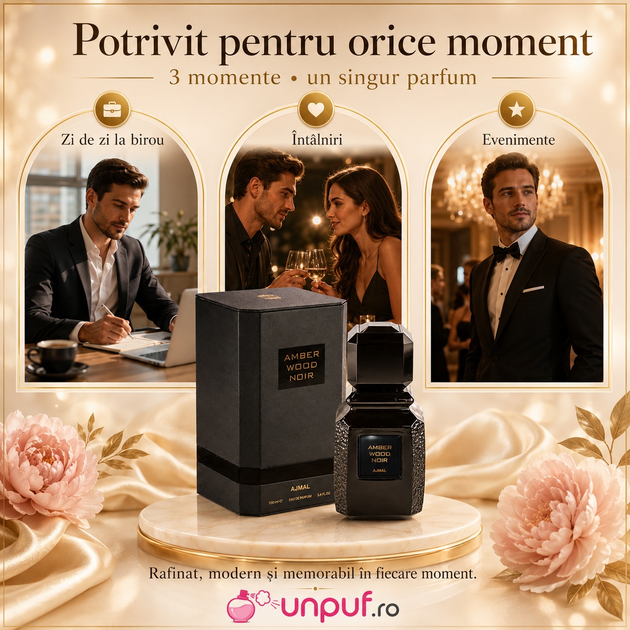 Ajmal Amber Wood Noir parfum arabesc premium disponibil pe unpuf.ro cu transport gratuit peste 300 lei