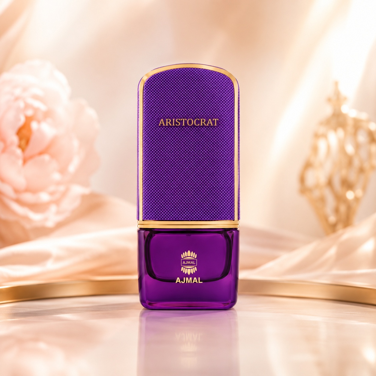 Flacon Ajmal Aristocrat Her 75 ml mov regal cu detalii aurii, apă de parfum damă