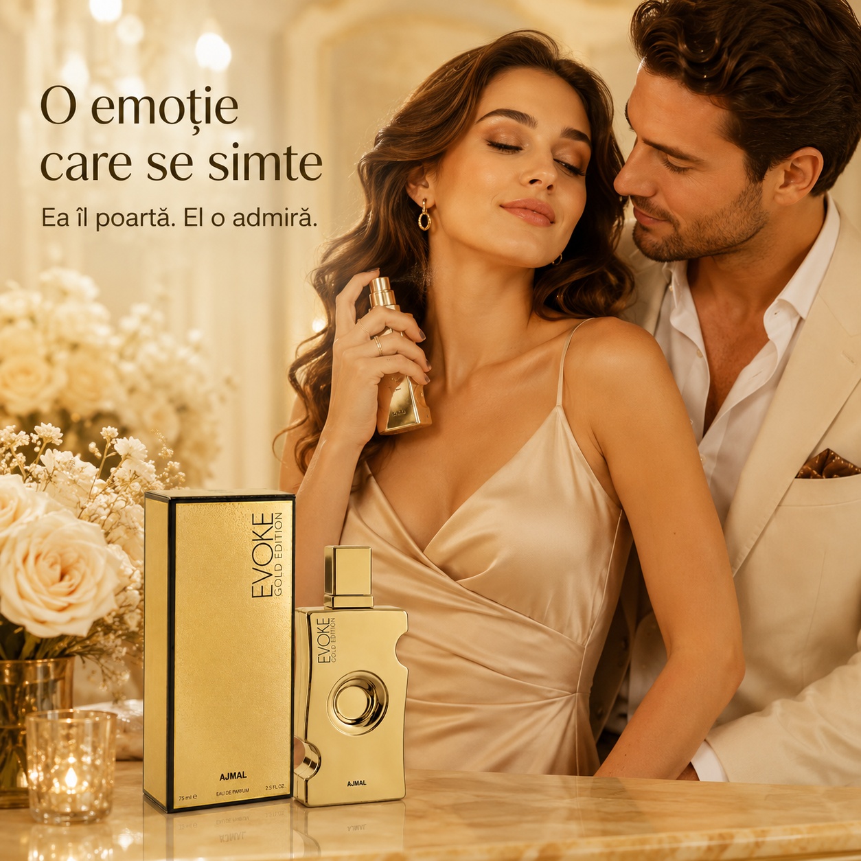 Ajmal Evoke Gold Ed Her o emoție care se simte, parfum feminin elegant și admirat