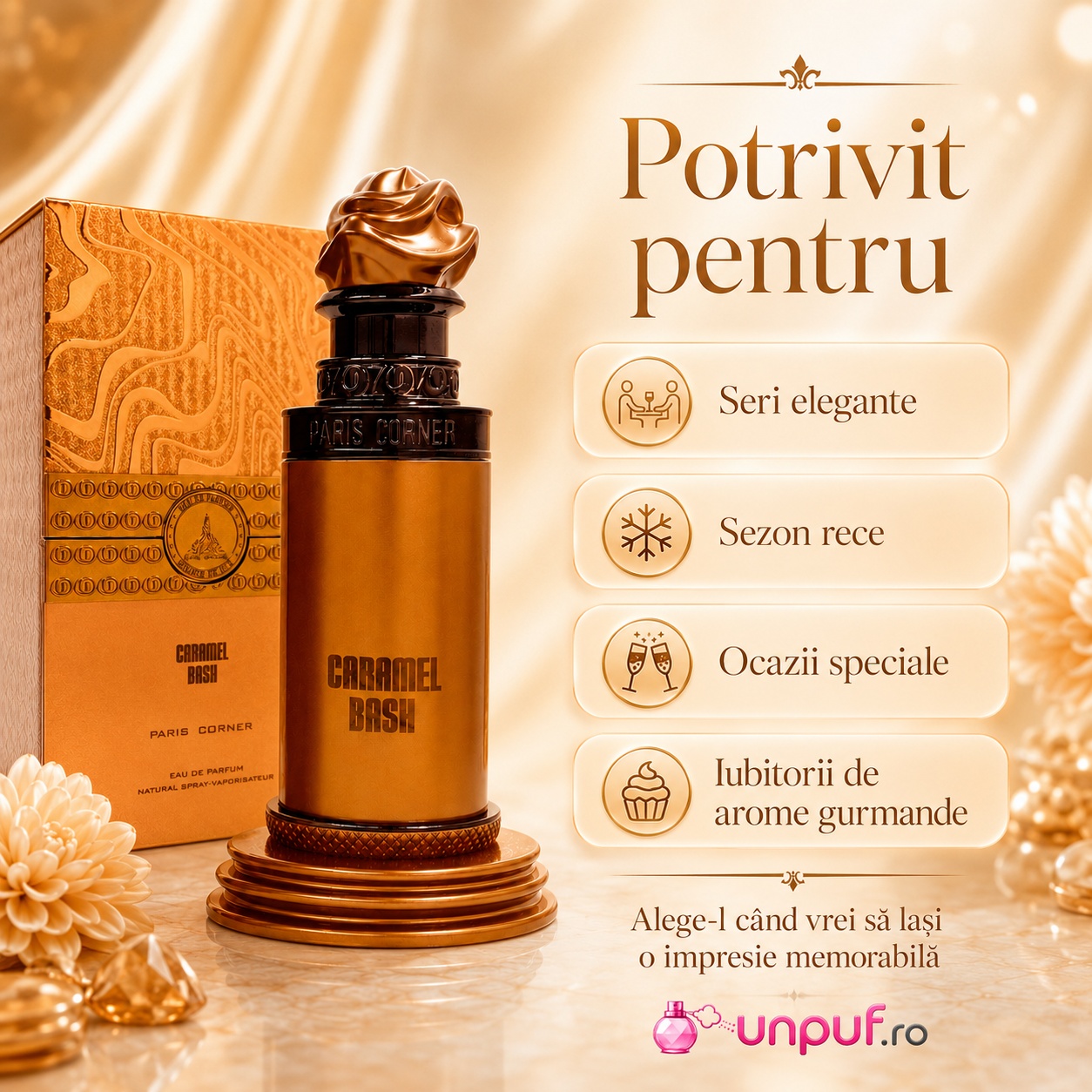 Caramel Bash Paris Corner potrivit pentru seri elegante, sezon rece, ocazii speciale și iubitorii de arome gurmande