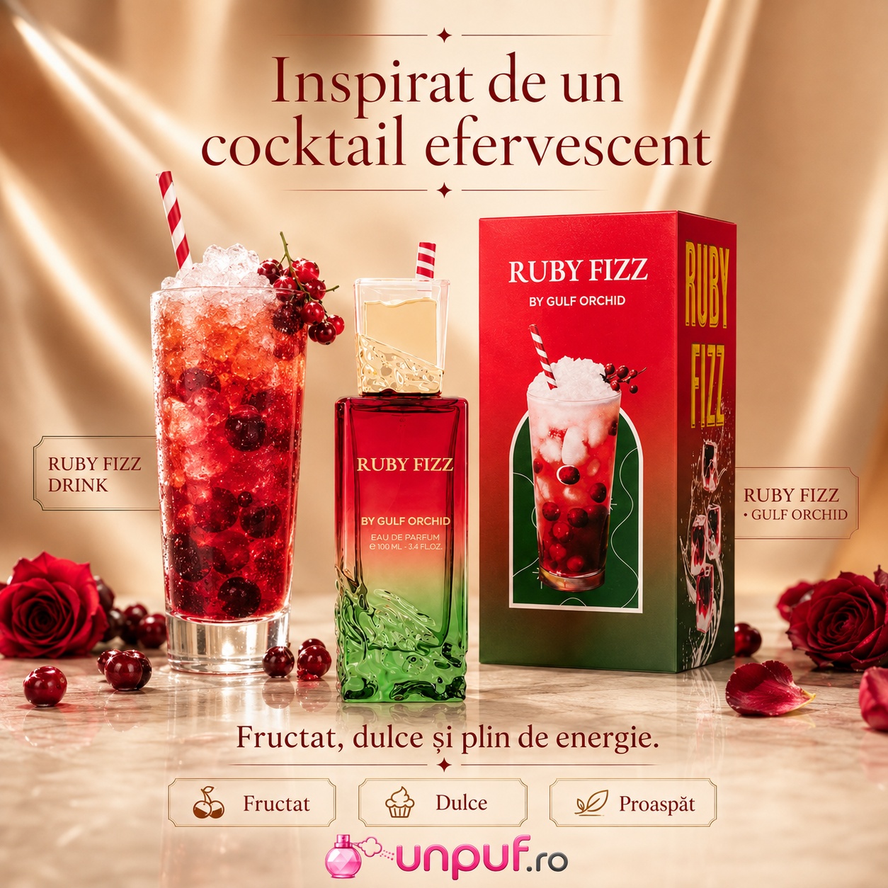Gulf Orchid Ruby Fizz inspirat de un cocktail efervescent, parfum fructat dulce și plin de energie